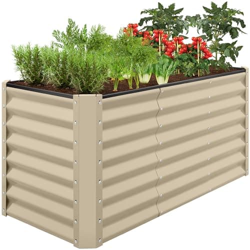 Best Choice Products 4x2x2ft Outdoor Metal Raised Garden Bed, Deep Root Box Planter for Vegetables, Flowers, Herbs, 119 Gallon Capacity, 100% Non Toxic Materials - Beige view 1