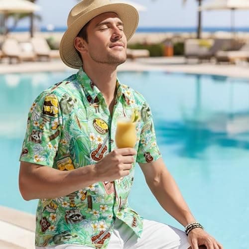 YARBCEN Hawaiian Shirt for Men Tropical Beach Shirts Vacation Short Sleeve Button Down Shirt with Pockets view 4
