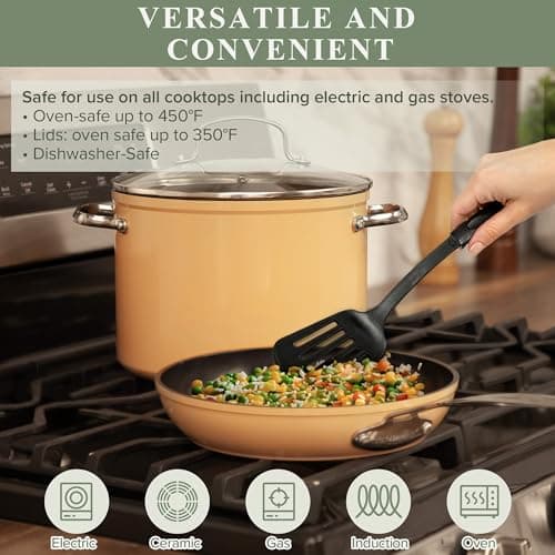 Nuwave Healthy Duralon Blue Ceramic Nonstick Cookware Set, Diamond Infused Scratch-Resistant, PFAS Free, Dishwasher & Oven Safe, Induction Ready & Evenly Heats, Tempered Glass Lids & Stay-Cool Handles view 3