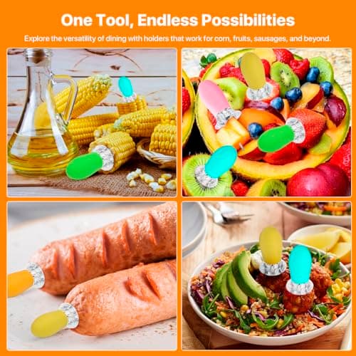 Girla Interlocking Corn on the Cob Holders Set - 5 Pairs (10 Pcs) Corn Cob Holders with Silicone Handles, Dishwasher Safe Corn Skewers, Bright Color Corn Sticks for Easy & Fun Dining, BBQ, and Parties view 6