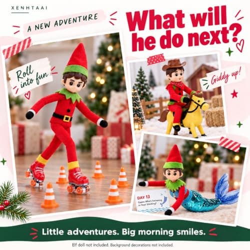 Elf Kit 24 Days of Christmas 2026 with 24 Daily Surprise Scenes & Accessories include Clothes Elf Adventure Starter Kit Countdown for Christmas Holiday Props Decoration Gift ideals (Elf Not Included) view 6