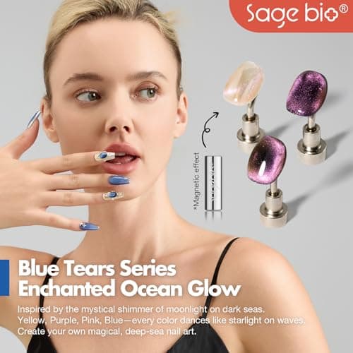 SAGEBIO Blue Tears Cat Eye Gel Nail Polish, 15ml, Long-Lasting for 4 Weeks, Magnetic Effect Gel for Stunning Nail Art, 06 view 2