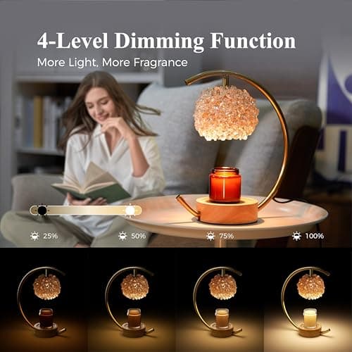 Yeuslor Gold Candle Warmer Lamp for Jar Candles with Adjustable Brightness＆Timer，Handcrafted Crystal＆Wooden Base, Luxurious Design,Home Decoration Electric Candle lamp(C-Shaped) view 4
