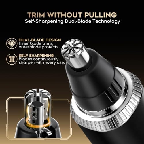 Nose Hair Trimmer for Men Women,3-in-1 Rechargeable Ear and Nose Trimmer with LED Display, Painless Eyebrow, Sideburn and Facial Hair Trimmer, USB-C, Waterproof, Dual-Edge Blades, gifts for men(Black) view 3
