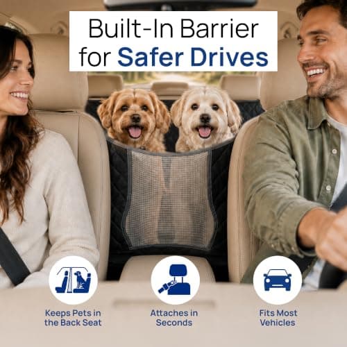 evori Dog Car Seat Cover for Back Seat Waterproof Hammock with Mesh Barrier | Waterproof dog seat cover with mesh barrier, nonslip backing and adjustable straps for back seats in cars, trucks and SUVs view 5