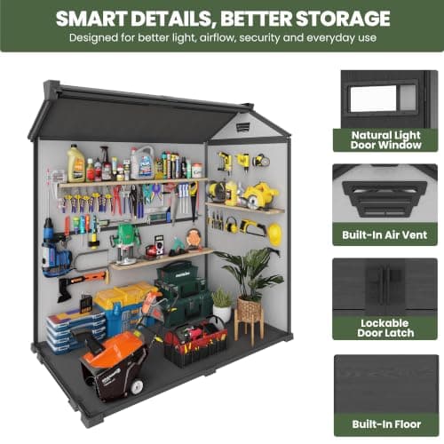 MNLR 4x6 FT Resin Outdoor Storage Shed with Floor & Door Window view 3