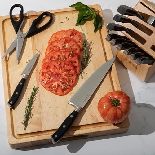 Yatoshi 15 Piece Black Knife Block Set - Pro Kitchen Knife Set Ultra Sharp High Carbon Stainless Steel with Ergonomic Handle view 6