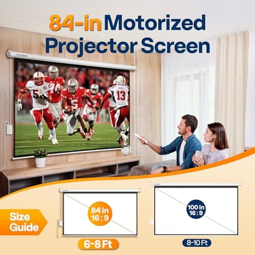VIVOHOME Motorized Projector Screen with Remote, 16:9 84 Inch Auto Electric Projection Screen, HD 4K Movie Screen for Home Theater, Cinema, Office (73 x 41 White) view 2