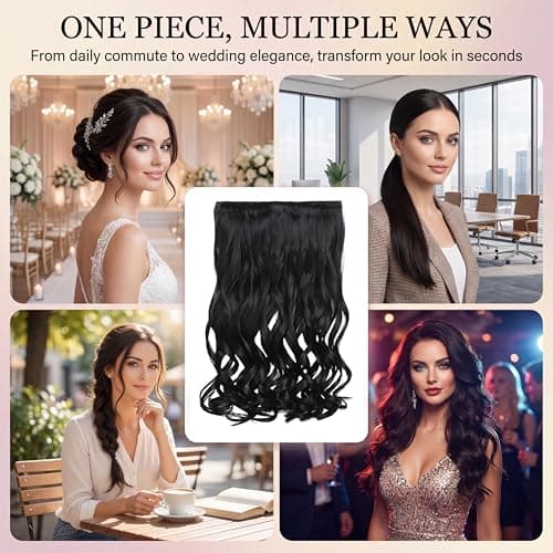 5 Clip in Hair Extensions Synthetic Thick Curly Wavy Hairpieces for Women 18 Inch Natural Looking 3/4 Full Head Clip on Hair Extensions Natural Black view 2
