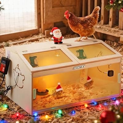 NEWTRY Chicken Brooder Box 32” Intelligent Sliding-Door Chick Brooder with 3 Heating Lamp, 1 Temp Controller, 2 Types of Thermometer Brooder Box up to 35 chicks Quail Birds