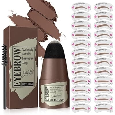 Eyebrow Stamp Stencil Kit - One-Step Eye Brow Stencil Kit with 24 Reusable Thin & Thick Eyebrow Stencils, Long-Lasting Waterproof & Smudge-Proof Brow Stamp Kit for Perfect Eye Makeup (Dark Brown)
