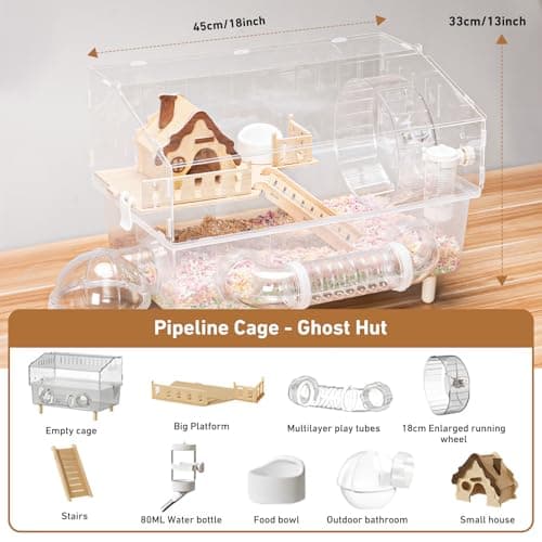 Hamster Cage 8 in 1 with All Accessories, Acrylic Hamster Cages with Full Transparent Viewing, Excellent Ventilation, Castle Habitat, Dwarf Hamster Cage Suitable for Gerbil, Mice, Other Small Animals view 3