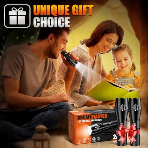 Dream Master Stocking Stuffers Men,2 Pack LED Flashlights High Lumens with 6 AAA Batteries,5 Modes Mini Waterproof Tactical Bright Flashlight Camping Hiking,Mens Gifts Christmas,Gifts Men Dad view 3