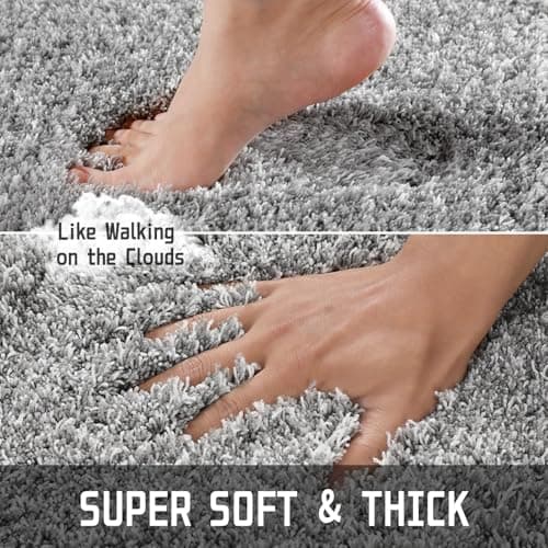 Yimobra Bathroom Rugs Non Slip Washable, Ultra Soft and Water Absorbent Bath Mats, Fluffy Shower Mat Outside, Plush Matts for Bathroom Floor/Sink, 24x17, Home Decor Accessories, Light Gray and White view 4