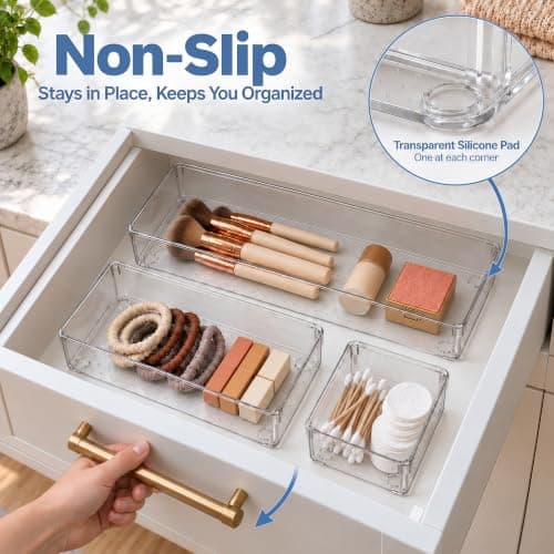 10 Pack Large Clear Drawer Organizer Trays, 3 Sizes, Non-Slip view 5