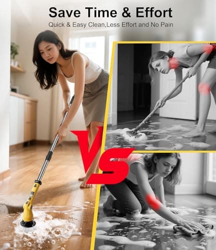 Electric Spin Scrubber with 8 Replaceable Brush Heads 6 Adjustable Angle Waterproof LED Display Cordless Cleaning Brush Supplies Bathroom Cleaner Set Long Handle Power Scrubber for Shower Floor Tub view 3