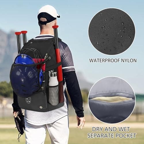 TPAID Baseball Backpack Large Capacity Softball Bag with Shoes Compartment and Fence Hook, Lightweight Baseball Equipment Bag Holds Bats, Helmets, Gloves, Hats, Clothes, Shoes view 3
