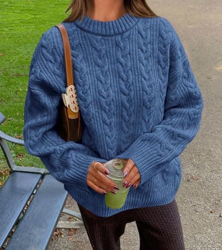 Okiwam Women's Oversized Sweaters Crewneck Cable Knit Pullover Casual Loose Fall Outfits Spring Fashion Clothes 2026 view 4