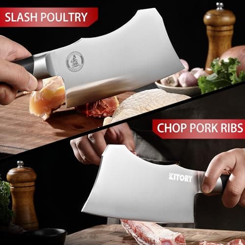 Kitory Meat Cleaver for bones and frozen meat - 7 inch German High Carbon Stainless Steel Kitchen Chopping Knife Blade, Ergonomic Wodden Handle with Enhanced Bolster - Gifts Box Included view 5
