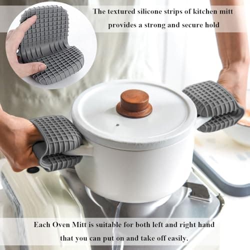 2 Pack Silicone Oven Mitts for Cooking, Heat Resistant Oven Mitt Set, Flexible Oven Gloves, Mini Oven Mitts Set with Non-Slip & Grip Heat Kitchen Mitt for Kitchen Cooking Baking (Grey) view 4