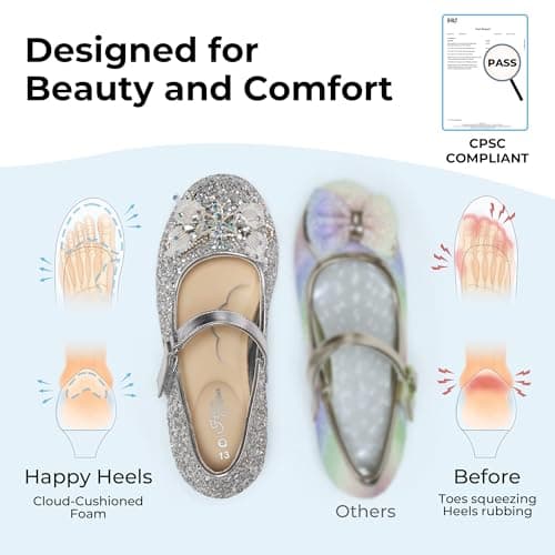 PATPAT Girls Dress Shoes Glitter Shoes with Butterfly Hair Clips, Sequins Rhinestones Bowknot Princess Low Heels Mary Jane Footwear Heels for Girls view 3