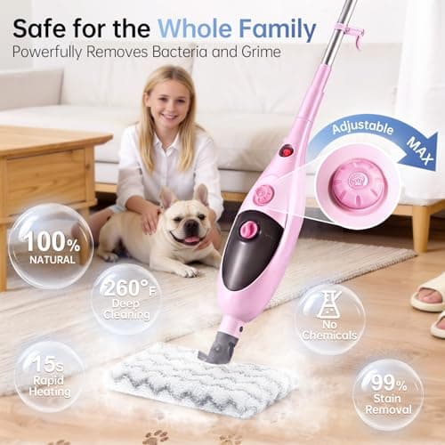 Moolan Steam Mops for Floor Cleaning, Steam mop for Hardwood Floors with Adjustable Steam & Double-Sided Pads, Floor Steamer for Laminate Floor, Tiles, Grout, Furniture (400ML Tank) view 2