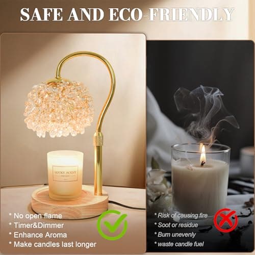 Hisummer Candle Warmer Lamp with Timer, Dimmable Candle Lamp Warmer with 312 K9 Crystals Adjustable Height Electric Candle Warmer for Women Gifts, Wax Warmer Lamp with 2 Bulbs for Jar Candles view 6
