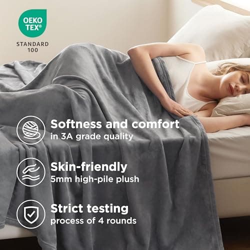 Bedsure GentleSoft Fleece Bed Blankets Queen Size Grey - Soft Warm Spring Blanket Lightweight Cozy Anti-Static Microfiber, Room Home Decor Gifts for Women and Men, 90x90 inches view 3