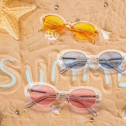 FEISEDY Sunglasses Womens, Retro Oval Cateye Sun Glasses Men, Small 90s Style B4128 view 6