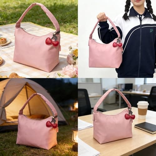 TTCAYU Lunch Bag Women Small Insulated Lunch Bags Cute Lunchbox Lightweight Cooler Bag For Work Picnic Travel (PINK-lunch bag) view 4