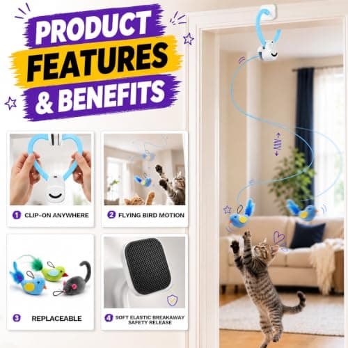 Interactive Cat Toys for Indoor Cats, Clip-On Automatic Flying Bird view 4