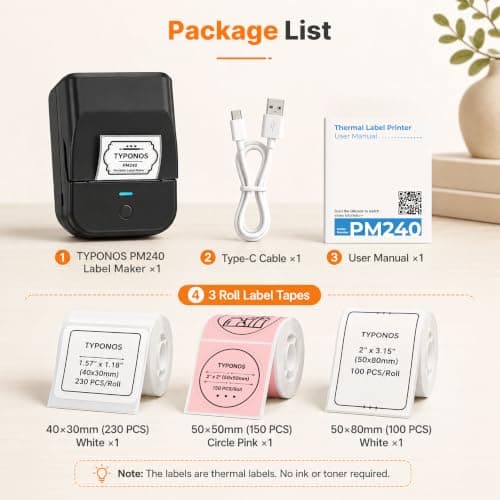 PM240 Label Maker Machine, Black, 3 Rolls with 40x30mm White Labels view 5