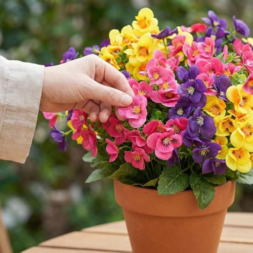 trytuny Artificial Flowers for Outdoor, Realistic Faux Plants for Outside Indoor Porch Patio Window Box Planter Home Decor (12pcs - Yellow Purple Rose red) view 6