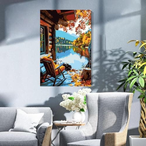 igoodom Framed Paint by Numbers Kit for Adults Beginner, Lake House Easy Paint by Number Kits on Canvas with Easel, DIY Adults' Paint-by-Number Kits for Gift Home Wall Decor 8x12inch view 4