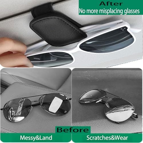 Sunglasses Holder for Car, Leather Eyeglass Clip, Magnetic Ticket Card Clip, Universal Car Sun Visor Storage Multi-Functional Interior Accessory for SUV Pickup Trucks view 4