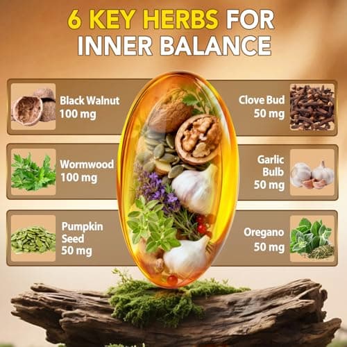 18-in-1 Wormwood Black Walnut Clove Herbal Softgels, Rapid Gut Cleanse & Digestive Health with Black Walnut Hull, Wormwood, Clove, Garlic, Oregano, Pumpkin Seed, Easy-to-Swallow, 240 Softgels view 2