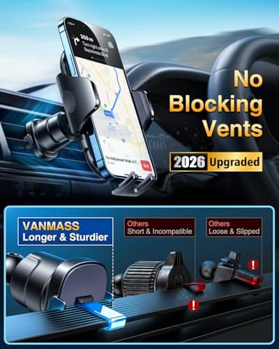 [2026 True Military-Grade] Car Phone Holder VANMASS [Upgraded Strongest Suction & Clip] Cell Phone Mount for Dashboard Windshield Vent Wall,Truck Cradle Stand for iPhone 17 Pro Max 16 15 14 13 Android view 6