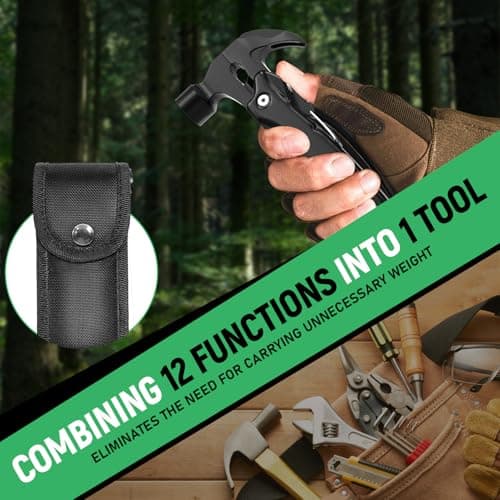 DETDLIB12-in-1 Multitool Hammer, Birthday Gifts for Men, Essential for Camping, Hiking, Cool Gadget, Gifts for Men. Women, Dad, Him, Husband, Father, Mechanic, Boyfriend, Black view 6