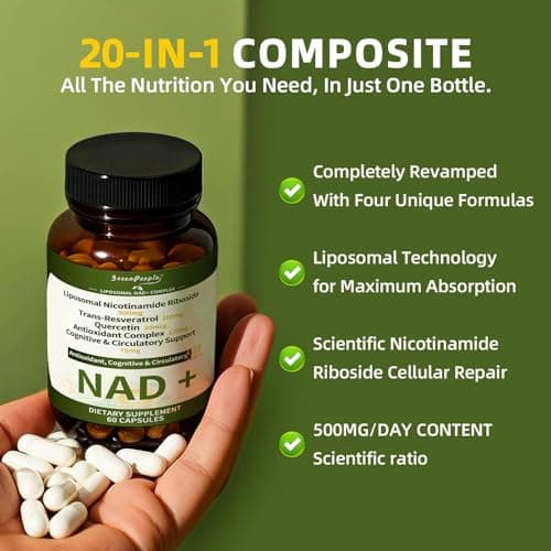 NAD+ Supplement for Women with Resveratrol , 20-in-1 NAD Plus Supplement with Liposomal Nicotinamide Riboside Boost NAD+ Levels for Cell Repair Energy, Antioxidant,Focus - 60 Vegan Capsules view 6
