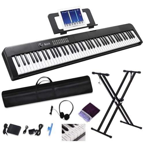 88 Key Digital Piano Electric Keyboard, 88 Key Keyboard Piano for for Beginner, with Power Adapter, Sustain Pedal, Stand, Bluetooth, Carrying Case, Headphones, USB-MIDI, for at Home/Stage