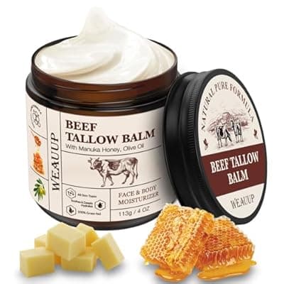 WEAUUP Beef Tallow for Skin, Organic Grass Fed Whipped Beef Tallow Balm, Tallow and Honey Balm with Raw Honey and Beeswax, Nourishing Moisturizer for Face & Body Natural Skin Care for Soft