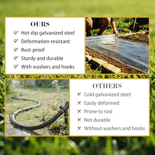 202Pcs Garden Stake Staple kit, 100Pcs 6-inch U-Shaped Landscape Staples, 100 Fixing Gasket, Pick Hook, Rubber Mallet Used for for Weed Barrier Fabric, Ground Cover, Holding Fence and Artificial Turf view 5