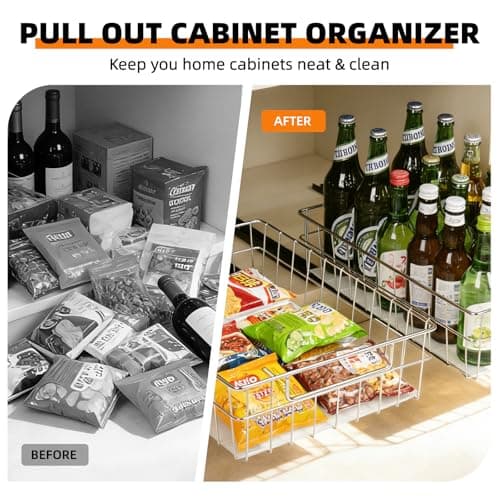 YUBAMIN Pull Out Cabinet Organizer, 1 Pack Stainless Steel Pull Out Drawers for Cabinets with Silent Full-Extension Slides, Heavy Duty Kitchen Cabinet Organizer for Home Kitchen Pantry view 4