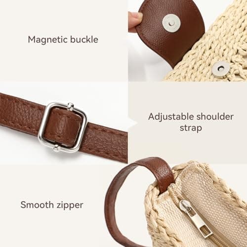 XquiziFit Straw Bag Beach Purse Summer Purses for Women Vacation Handbags Woven Crossbody Bags Beige view 5