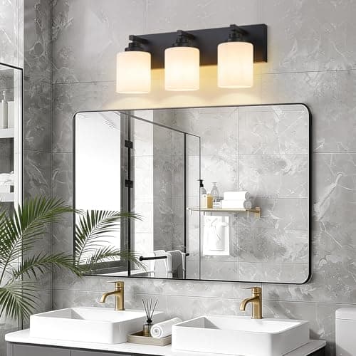 Fivesun Bathroom Light Fixtures 3-Light Bathroom Vanity Light Matte Black | Vanity Lights for Bathroom, Milky White Glass, Modern Bathroom Lighting Fixtures Over Mirror, No Assembly Required view 6