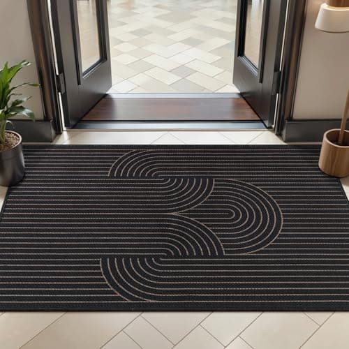 Tangsoo Rainbow Easy Jute Rug 2x4 Small Throw Rugs for Entryway,Washable Ultra Thin Outdoor Door Mat, Black Geometric Non-Slip Indoor Floor Carpet for Entrance Kitchen Hallway Bedroom Front Porch view 1
