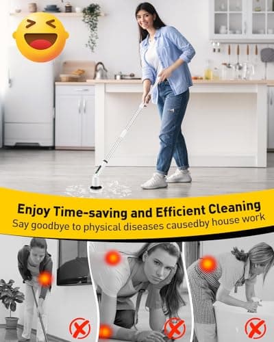 Electric Spin Scrubber for Cleaning Bathroom, Shower Scrubber Cordless Cleaning Brush with IPX7 Waterproof & 2 Speed, 3 Brush Heads, Bathroom Cleaning Supplies for Shower Tub Kitchen Tile Toilet White view 2