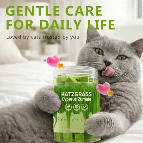 Prettypum Cat Grass Treats for Indoor Cats - Freeze Dried Cat Grass Crunchy Snacks for Hairball Control and Digestive Support - Natural Kitty Grass Supplement - 4.23 oz view 2