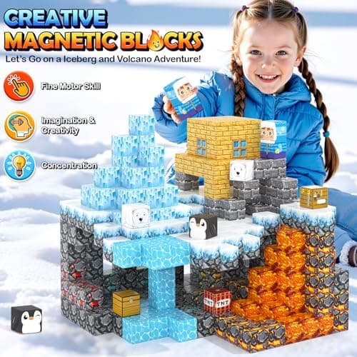 Gooidea Large Magnetic Blocks 110PCS Ice Fire World Inspired Playset Kids Magnet Toys 1 inch Building Cubes Magworld Add-on Building Craft Sensory Toys Game Gifts for Kids Ages 3-5 4-6 5-7 8-12 view 4