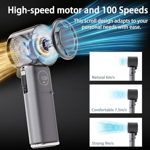 Portable Handheld Fan, 9000mAh Rechargeable Travel Fan as Power Bank, 100 Speed Scroll Wheel, Personal Hand Face Fan for Outdoor & Working, Retractable Wire, Extra-Long Battery Life - Dark Grey view 2